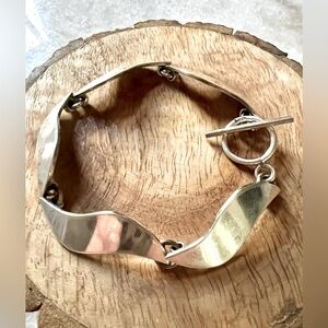 Ocean Waves Mexican Silver Toggle Bracelet 7.5”